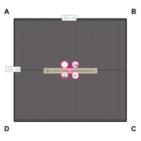 Individuelles Sonnensegel in Grösse 3,83 x 4,50 x 3,74 m